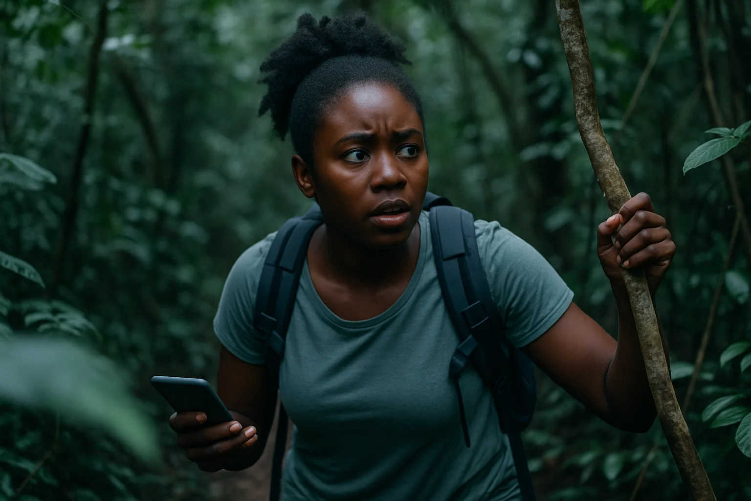 非洲森林象母象帶幼象象群在加蓬雨林中行走