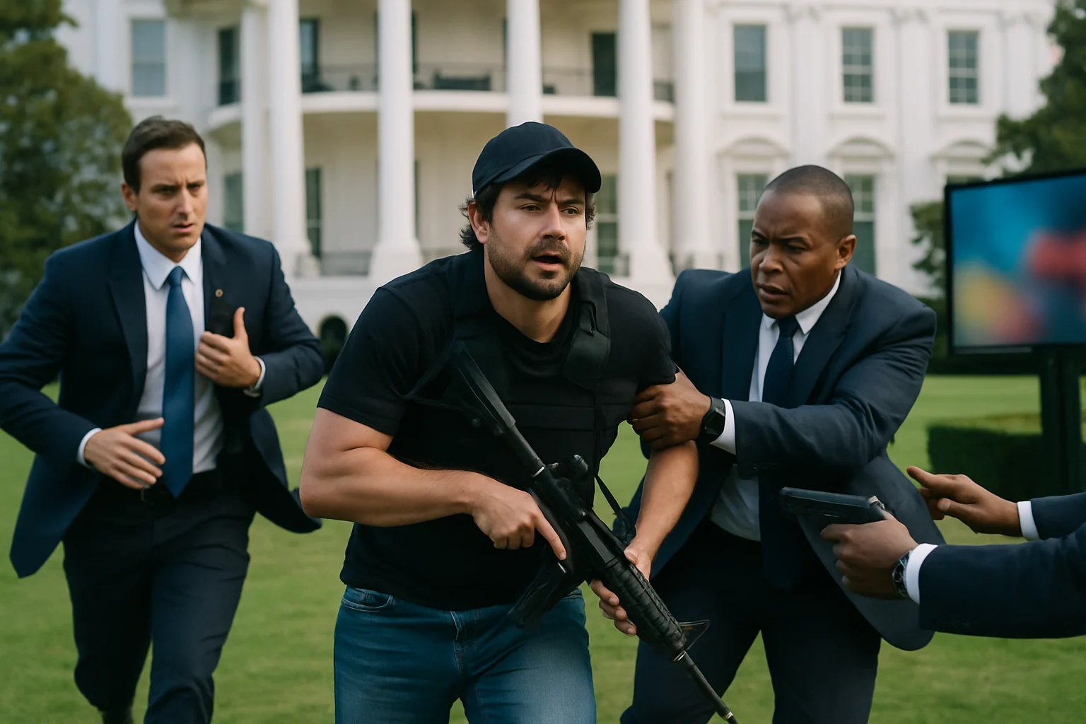 白宫记者协会晚宴现场安保布置示意图，特勤局特工在入口处执勤