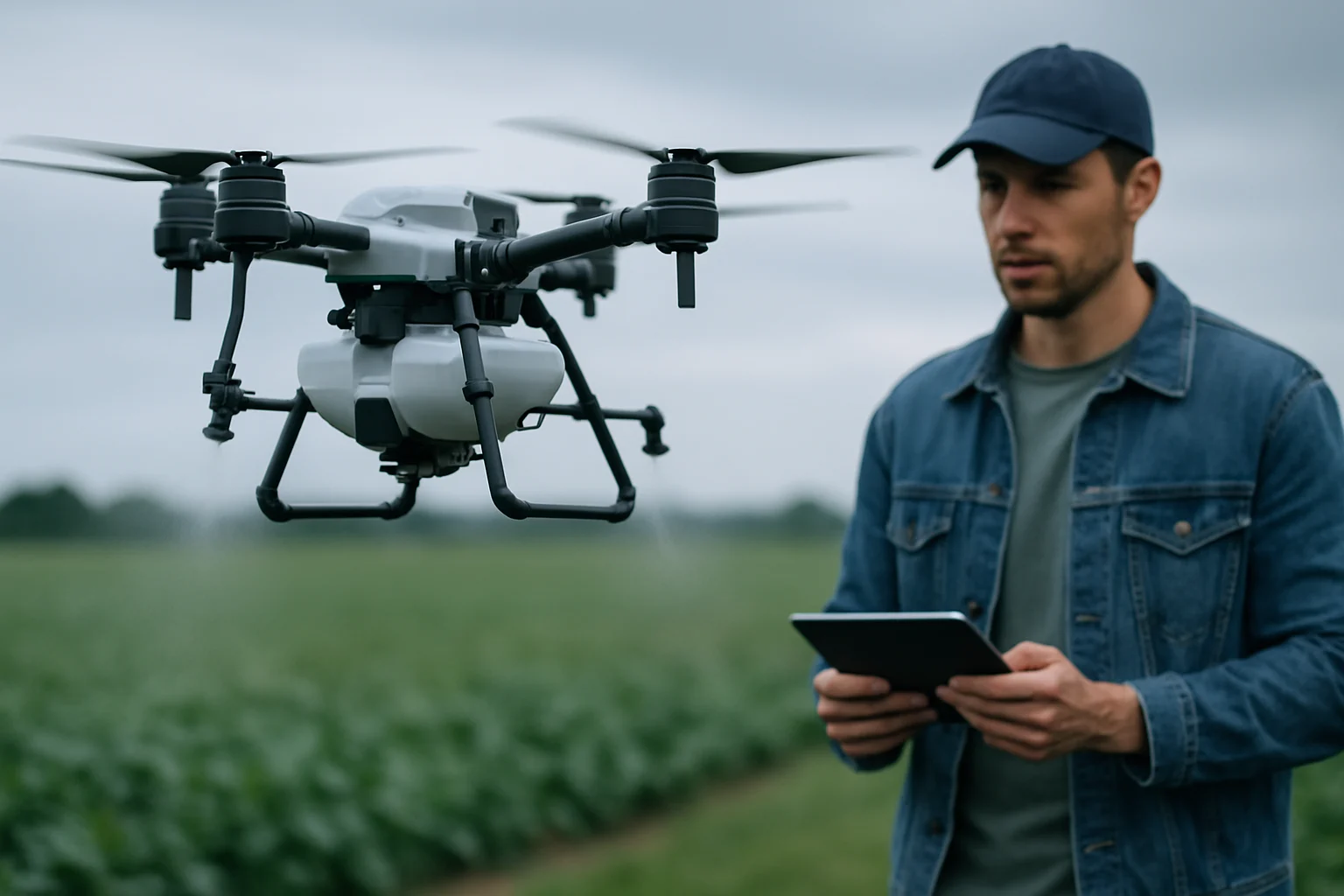 农用无人机在田间进行春耕作业，中国农业智能化数字化转型场景