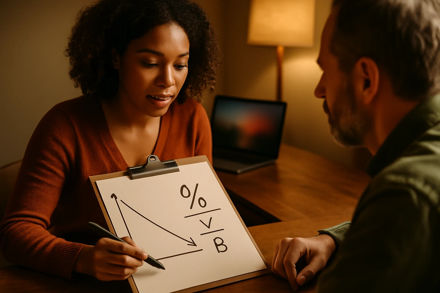 百分比降幅计算公式图解，展示600美元降到10美元的正确算法对比