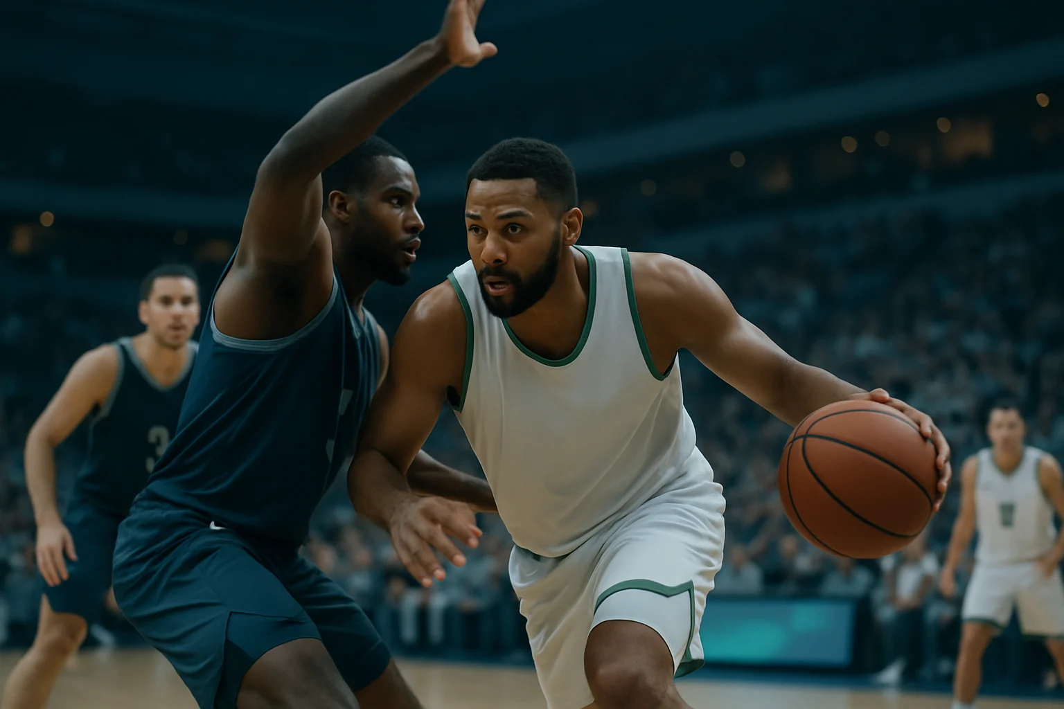 魔术队球员在第二节进攻端火力全开的比赛场景