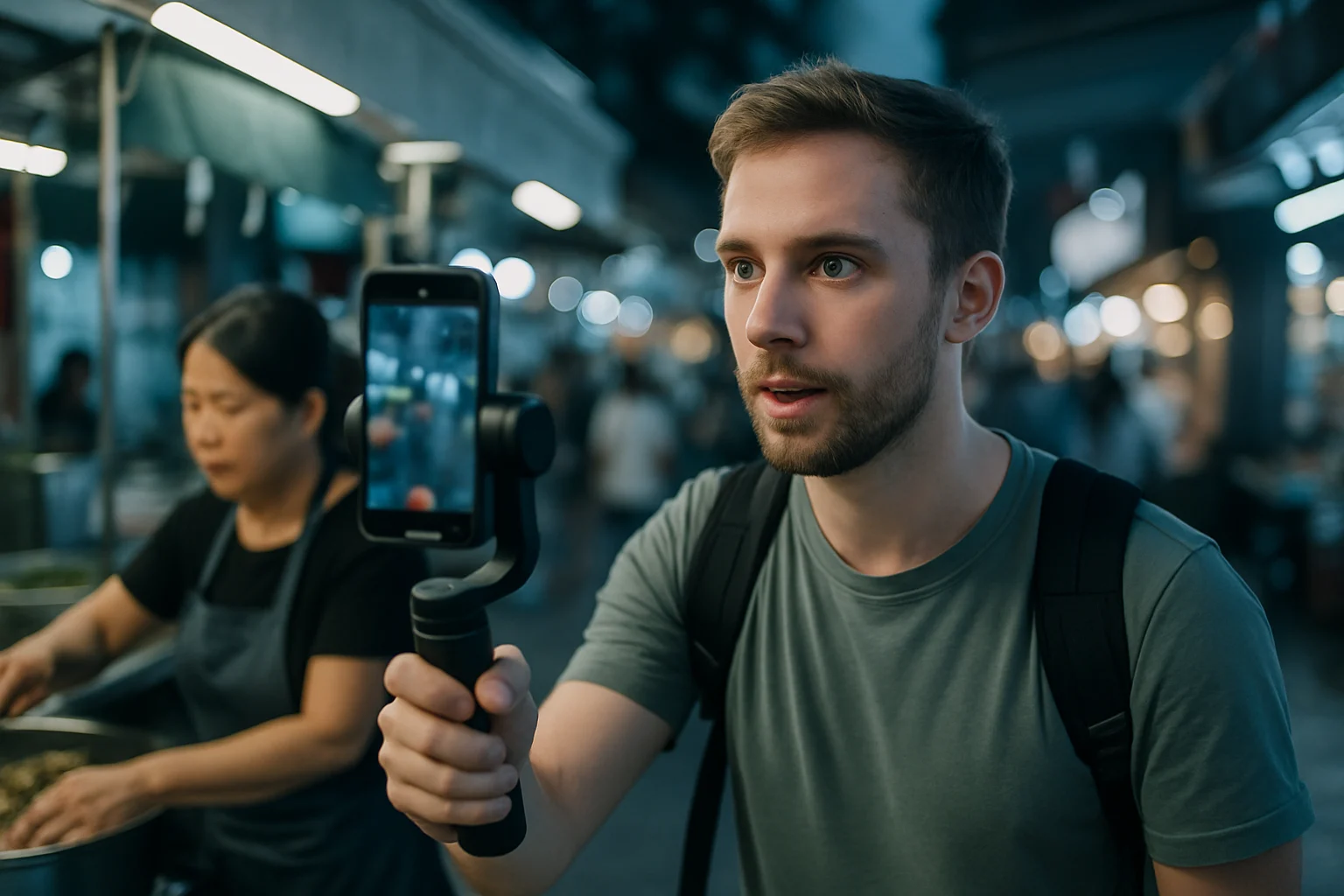 外国博主在中国夜市拍摄视频，对比海外夜间安全状况