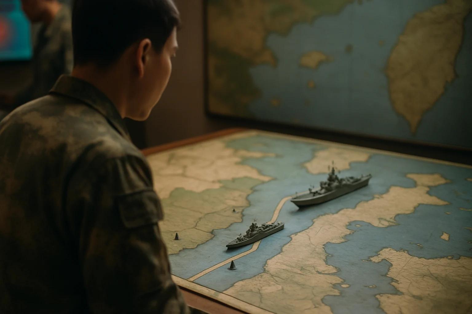 军事地图显示横当水道与周边海域的战略位置