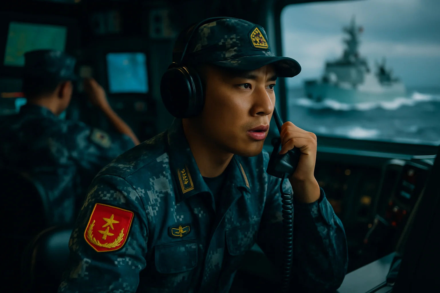 解放军海军舰艇编队在西太平洋海域进行编队机动训练